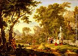Bacchus Canvas Paintings - A classical landscape with the Worship of Bacchus